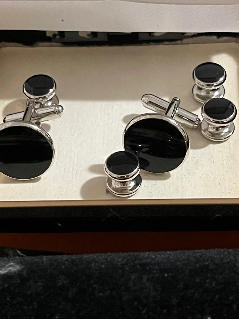 Classic Black and Silver Cufflinks and Studs Set
